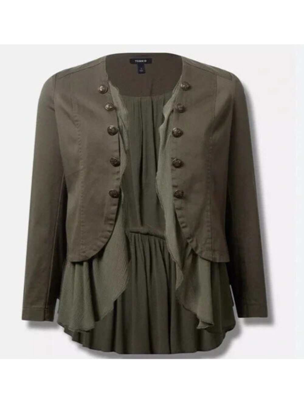 Torrid 2 Dark Gray Open Front Long Slv Jacket Chiffon Ruffle Western Cowgirl Boh